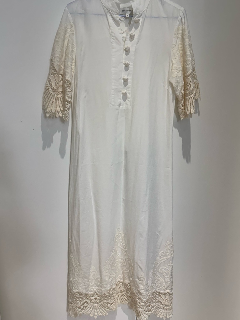 Boho Ivory Lace-Trim Midi Dress - Women